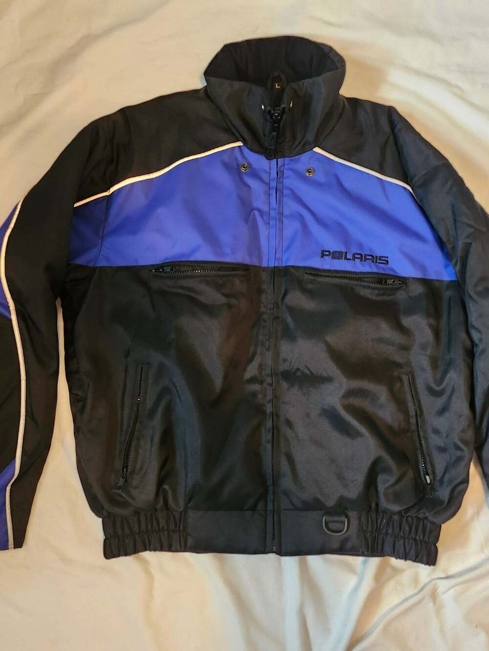 Polaris Snowmobile Jacket Size L Black Blue Racing